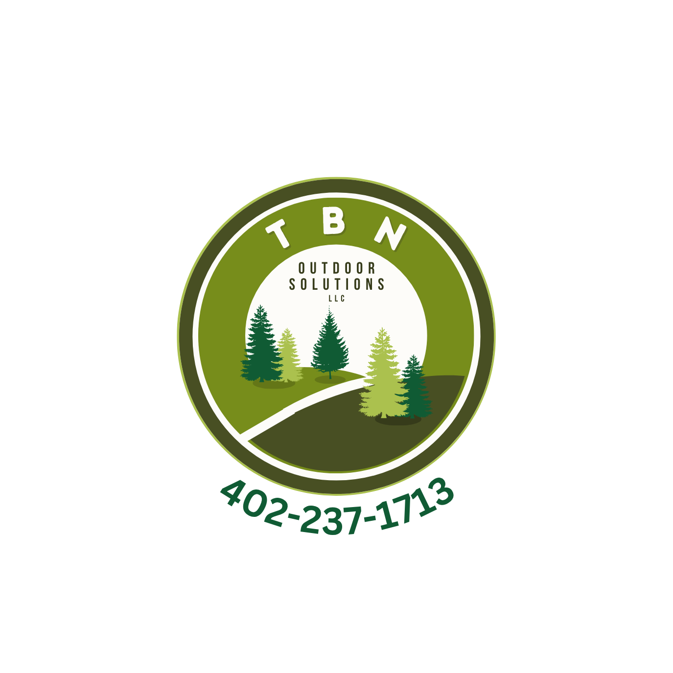 Green circular TBN Outdoor Solutions logo with pine trees